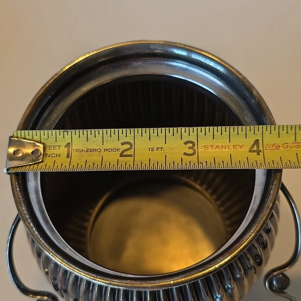 Vintage silver-plated ice bucket with lid and decorative handle 6.5 Inch Height